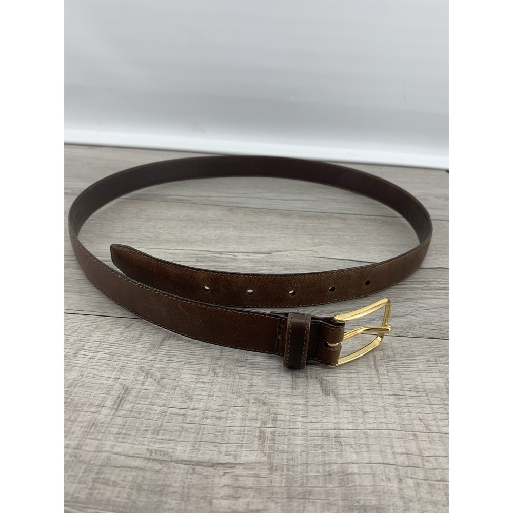 Henry Grethel belt men's 36 marble Brown full grain glove leather brass buckle